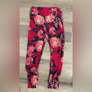 LuLaRoe Leggings One Size Fits most Women’s Pink cream rose floral vines